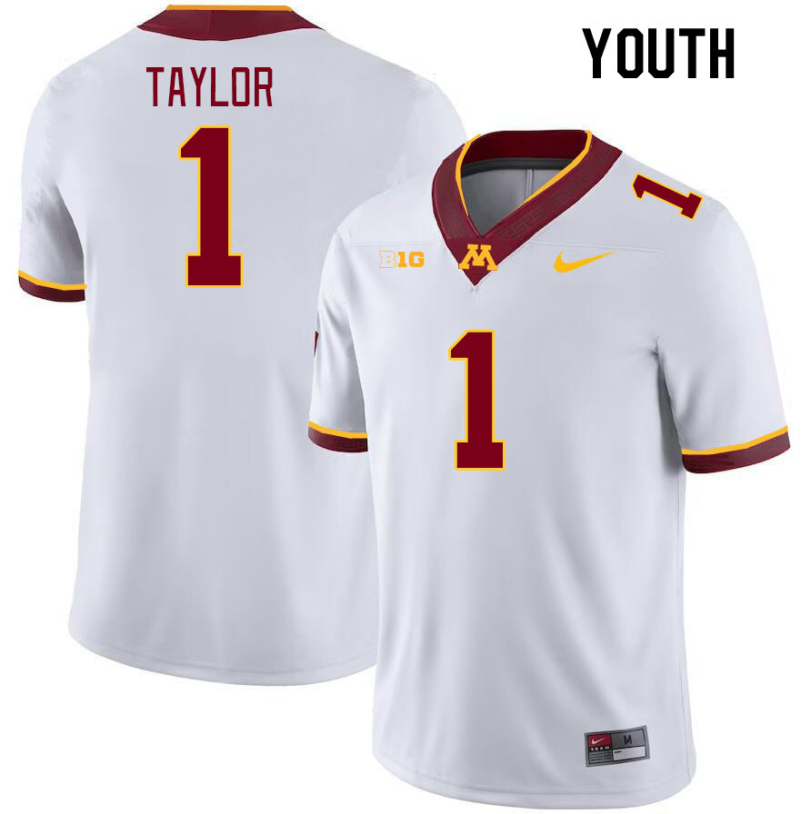 Youth #1 Darius Taylor Minnesota Golden Gophers College Football Jerseys Stitched-White